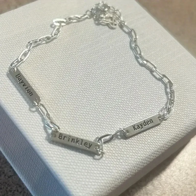 Silver Tone personalized bracelet with three engraved name plates