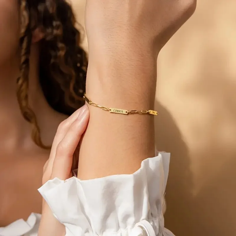 Gold Tone personalized three-name bracelet lifestyle view